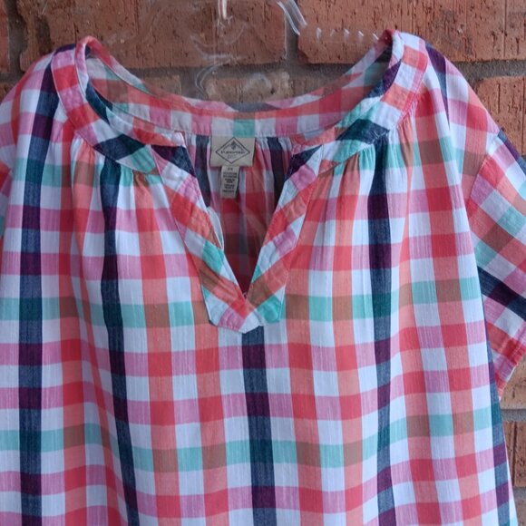St. John's Bay Womens Top Blouse Short Sleeves Plaid Size 2X - Picture 4 of 8